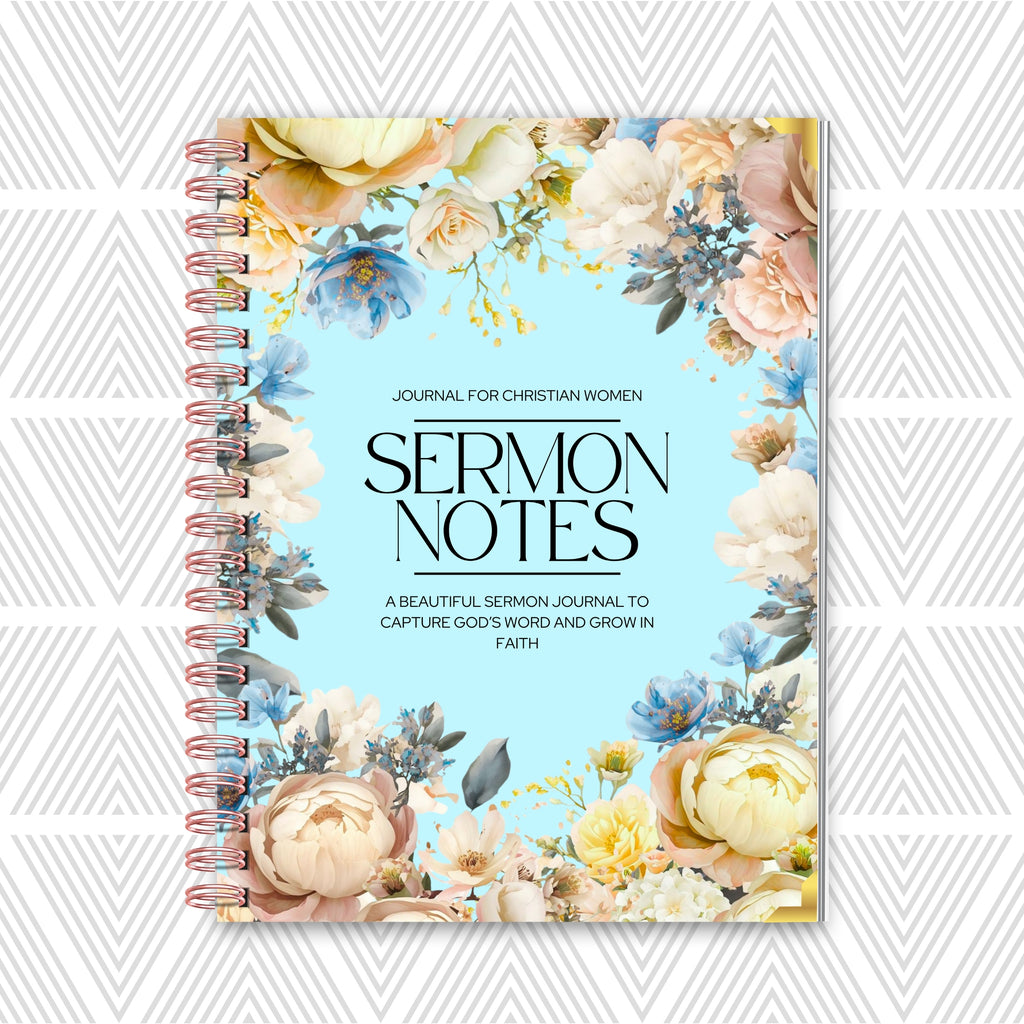 Journal for Christian women titled 'Sermon Notes' with floral design on cover