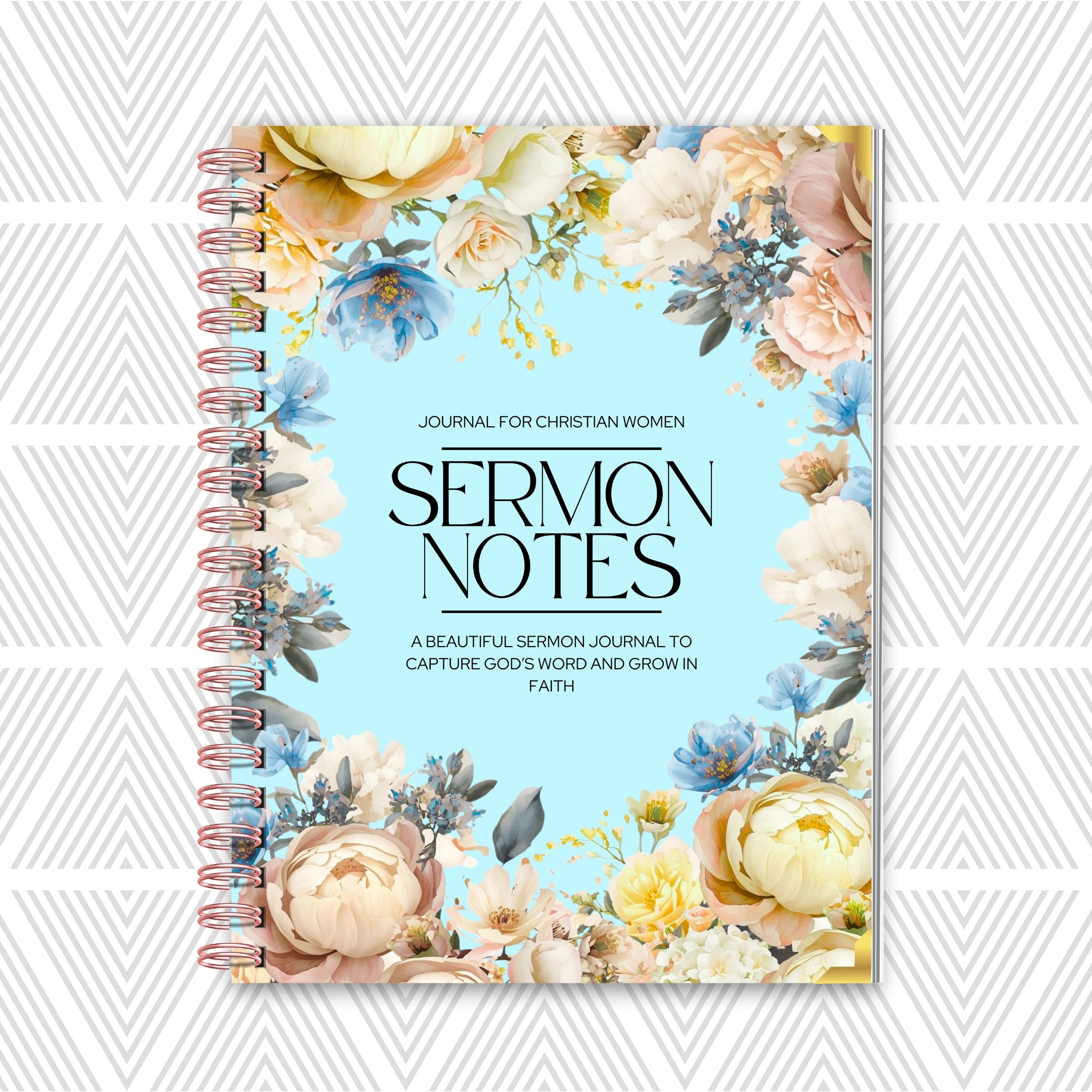Journal for Christian women titled 'Sermon Notes' with floral design on cover