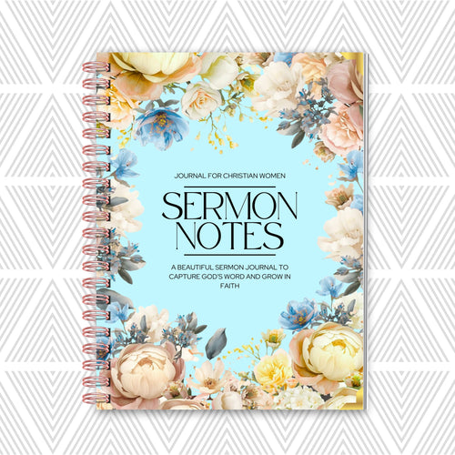 Journal for Christian women titled 'Sermon Notes' with floral design on cover