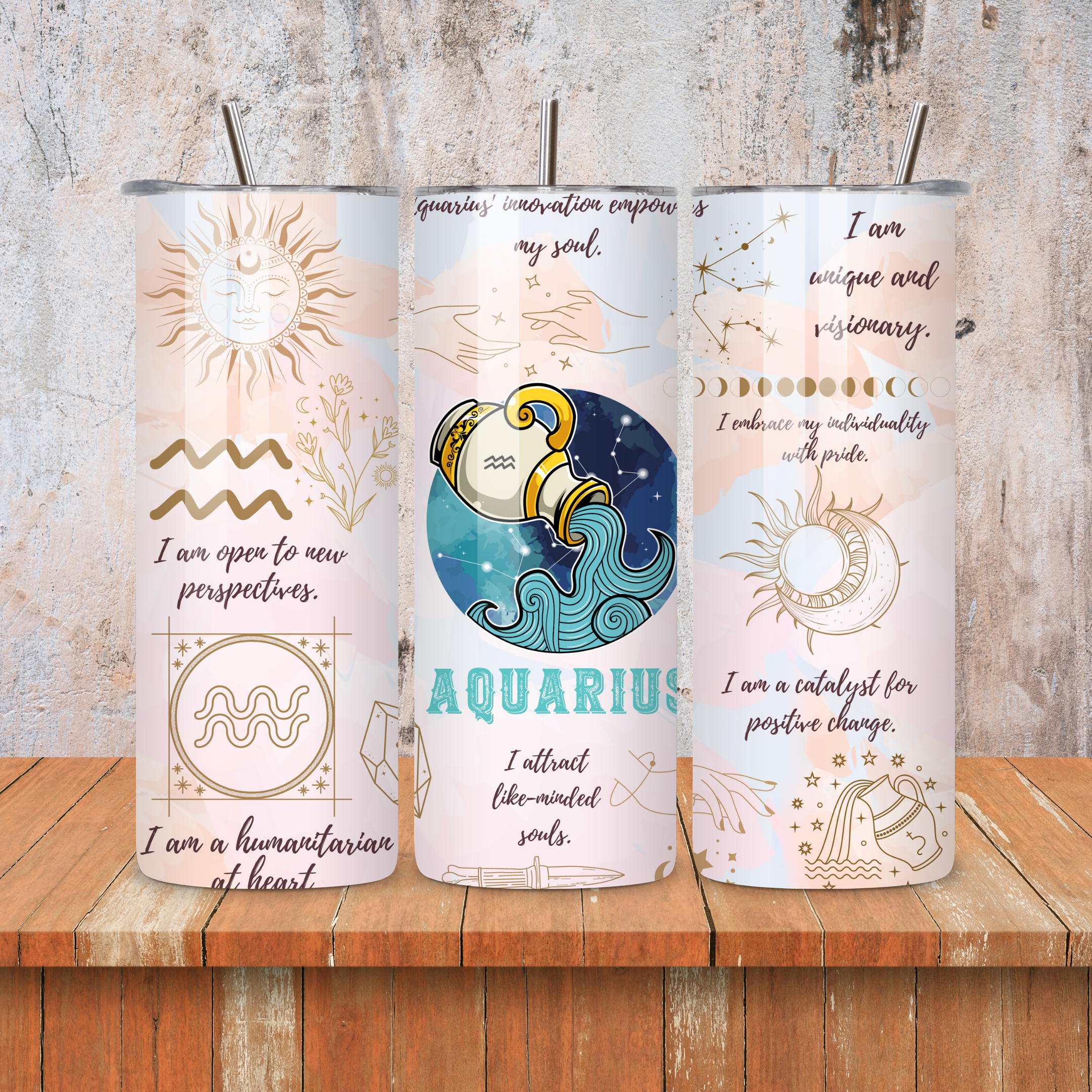 Aquarius : Zodiac Essence Skinny Tumbler • 20oz Stainless Steel • Drinkware Tumbler