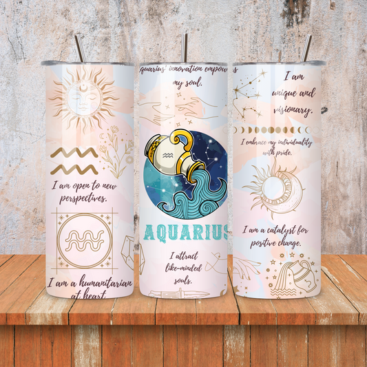 Aquarius : Zodiac Essence Skinny Tumbler • 20oz Stainless Steel • Drinkware