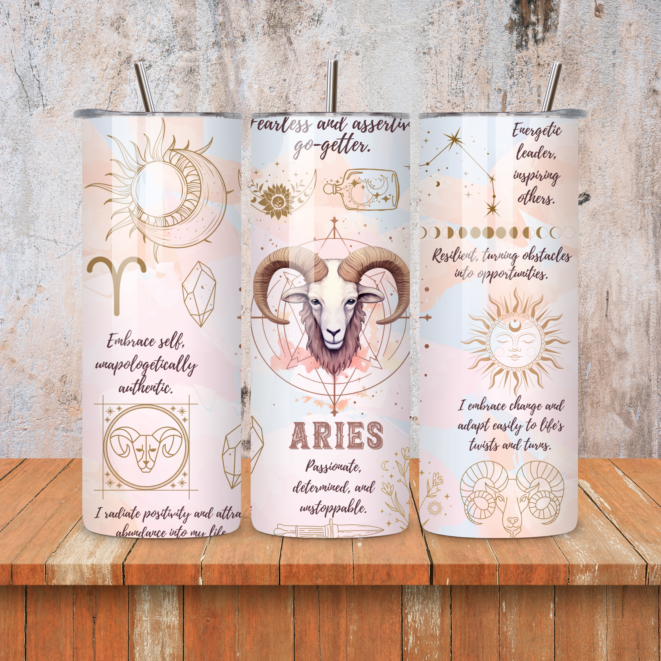 Aries : Zodiac Essence Skinny Tumbler • 20oz Stainless Steel • Drinkware Tumbler
