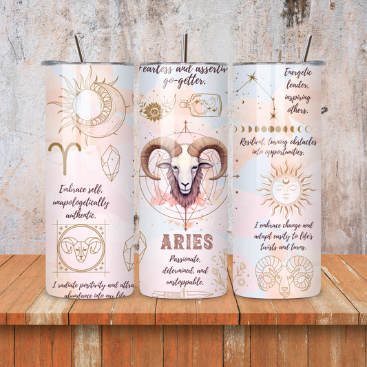 Aries : Zodiac Essence Skinny Tumbler • 20oz Stainless Steel • Drinkware