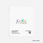 Back of a card with 'CoRo & Company' branding and contact information.