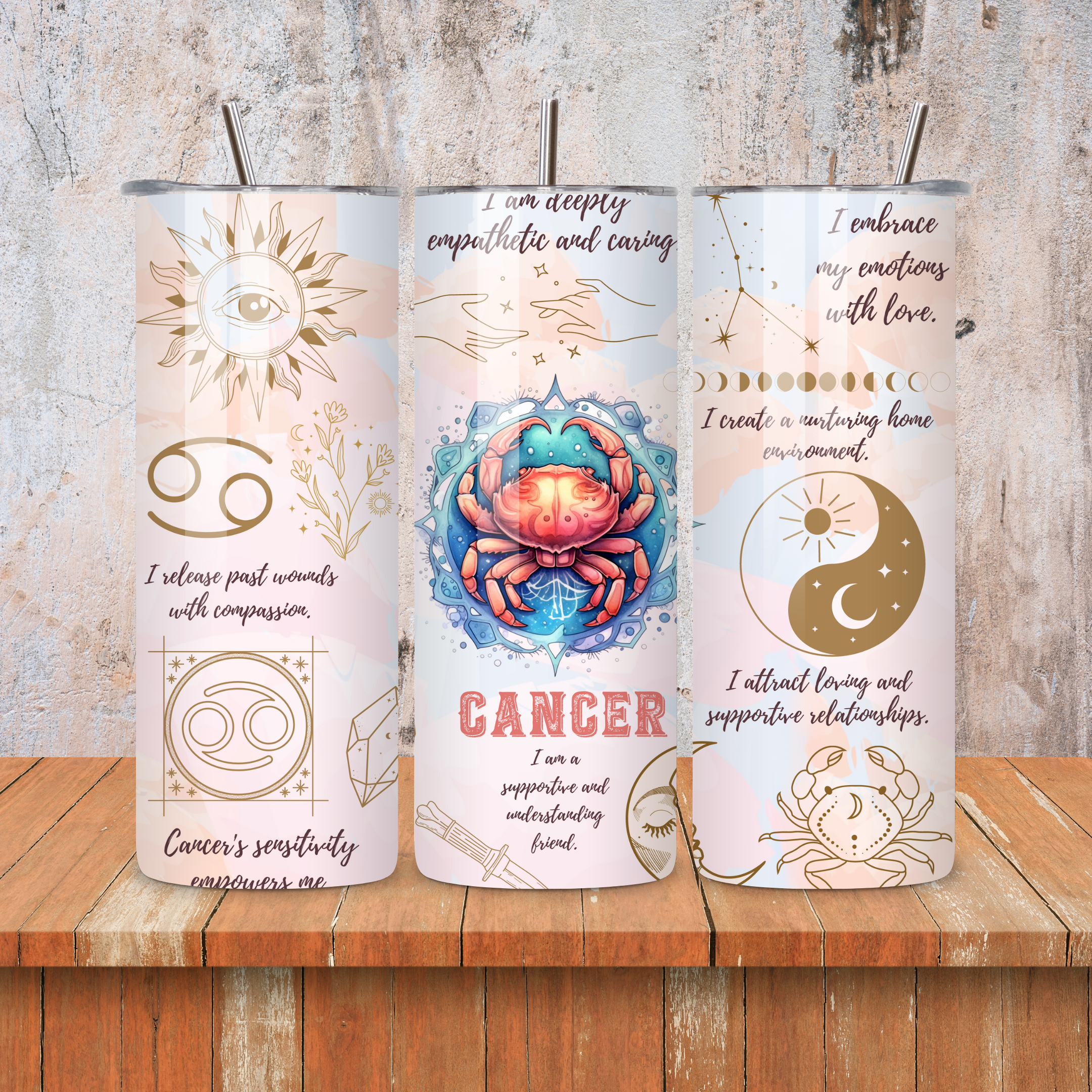 Cancer : Zodiac Essence Skinny Tumbler • 20oz Stainless Steel • Drinkware Tumbler