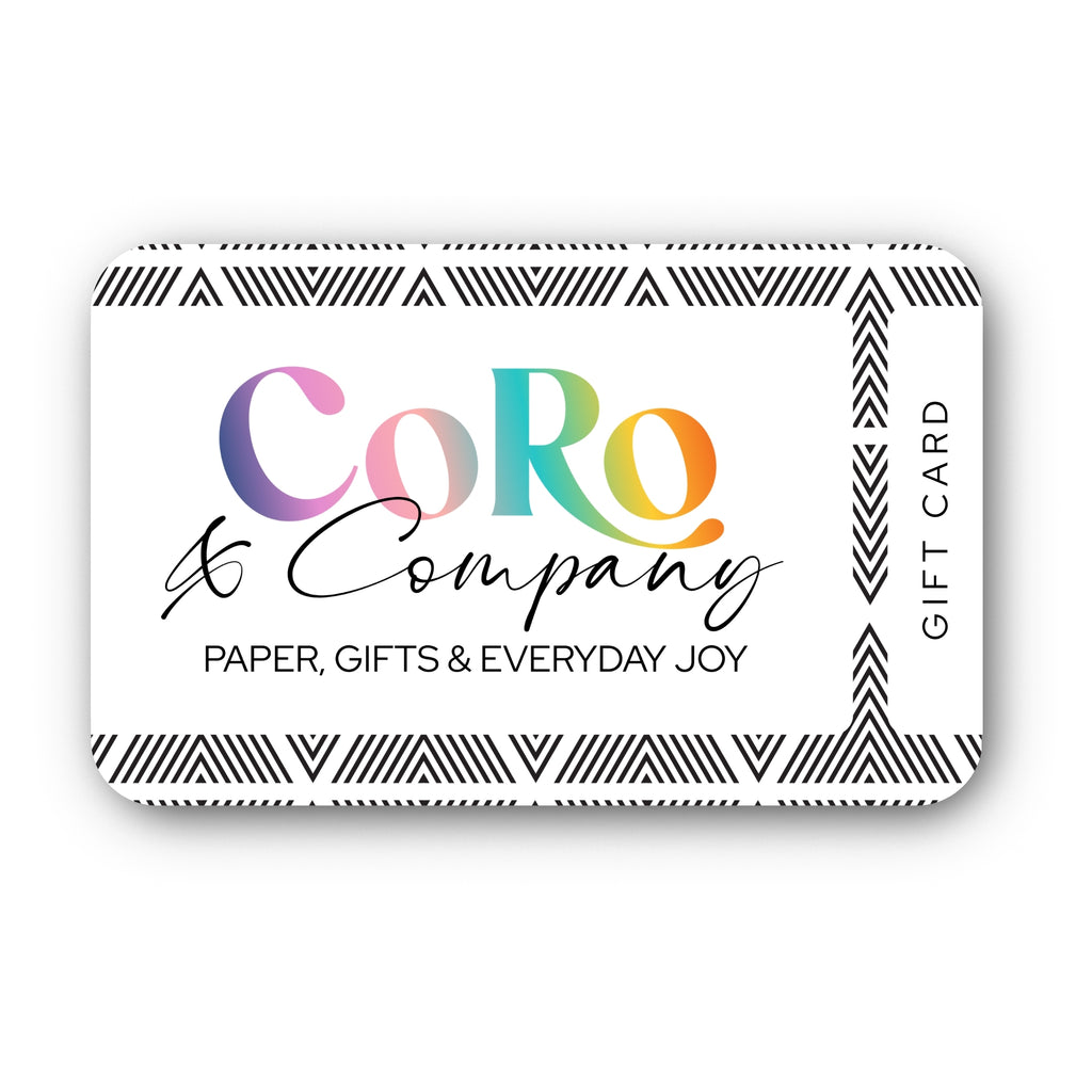 Gift card with 'CoRo & Company' branding on a white background