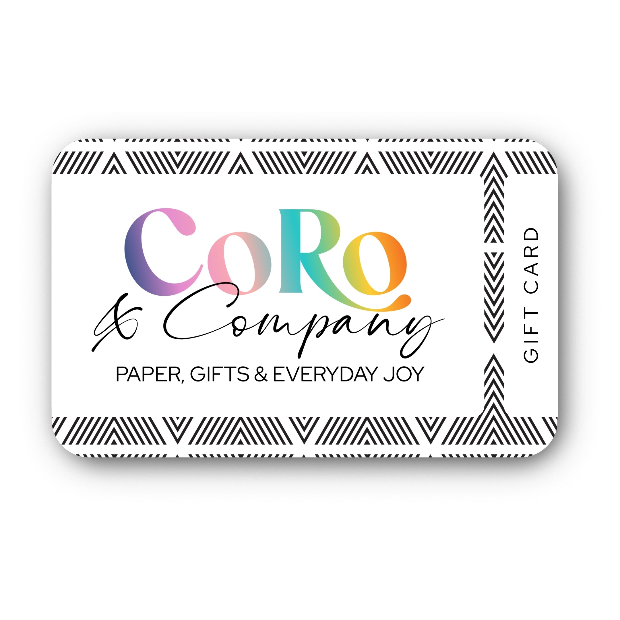 Gift card with 'CoRo & Company' branding on a white background