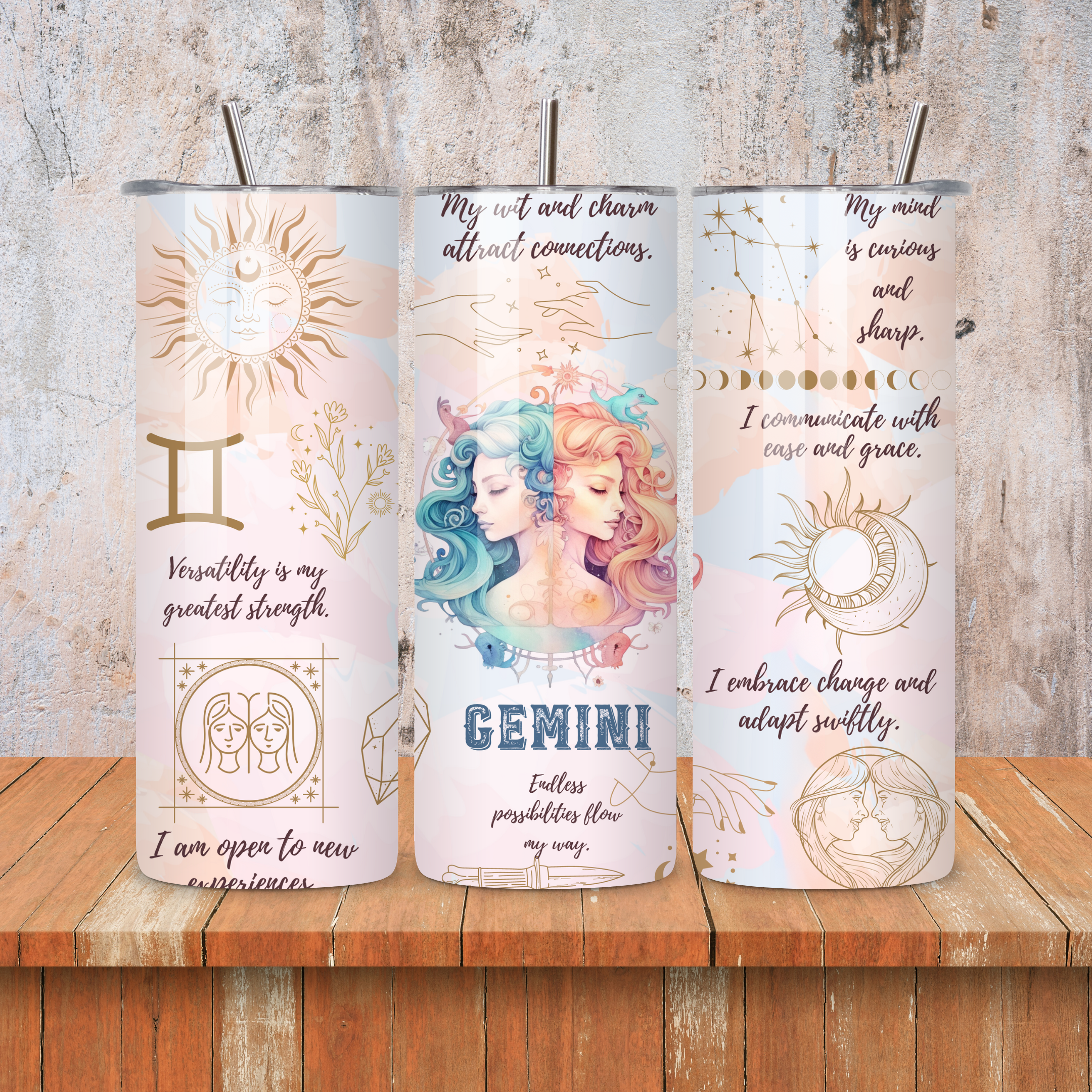 Gemini : Zodiac Essence Skinny Tumbler • 20oz Stainless Steel • Drinkware Tumbler