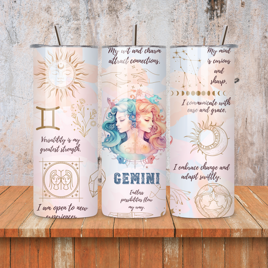 Gemini : Zodiac Essence Skinny Tumbler • 20oz Stainless Steel • Drinkware