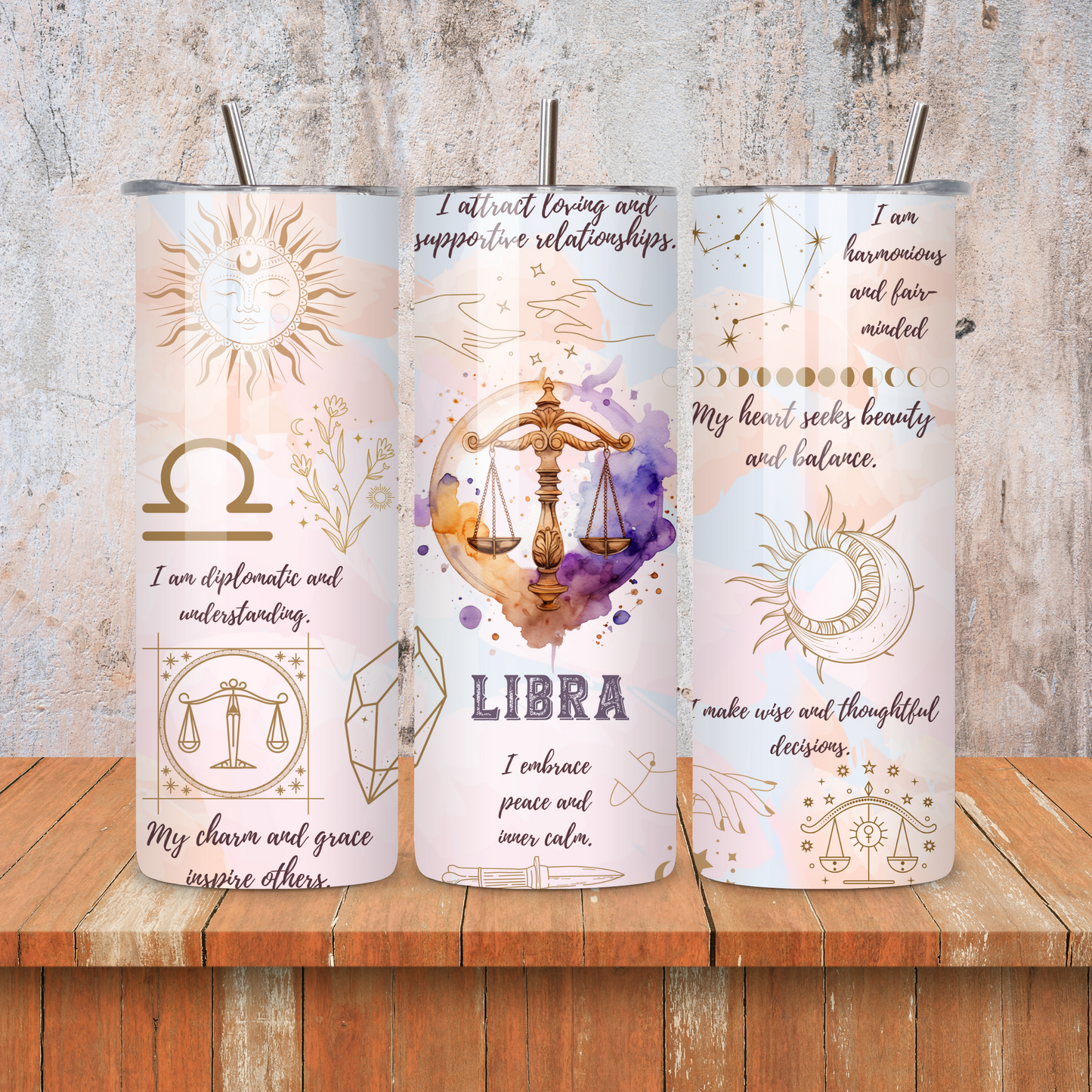 Libra : Zodiac Essence Skinny Tumbler • 20oz Stainless Steel • Drinkware