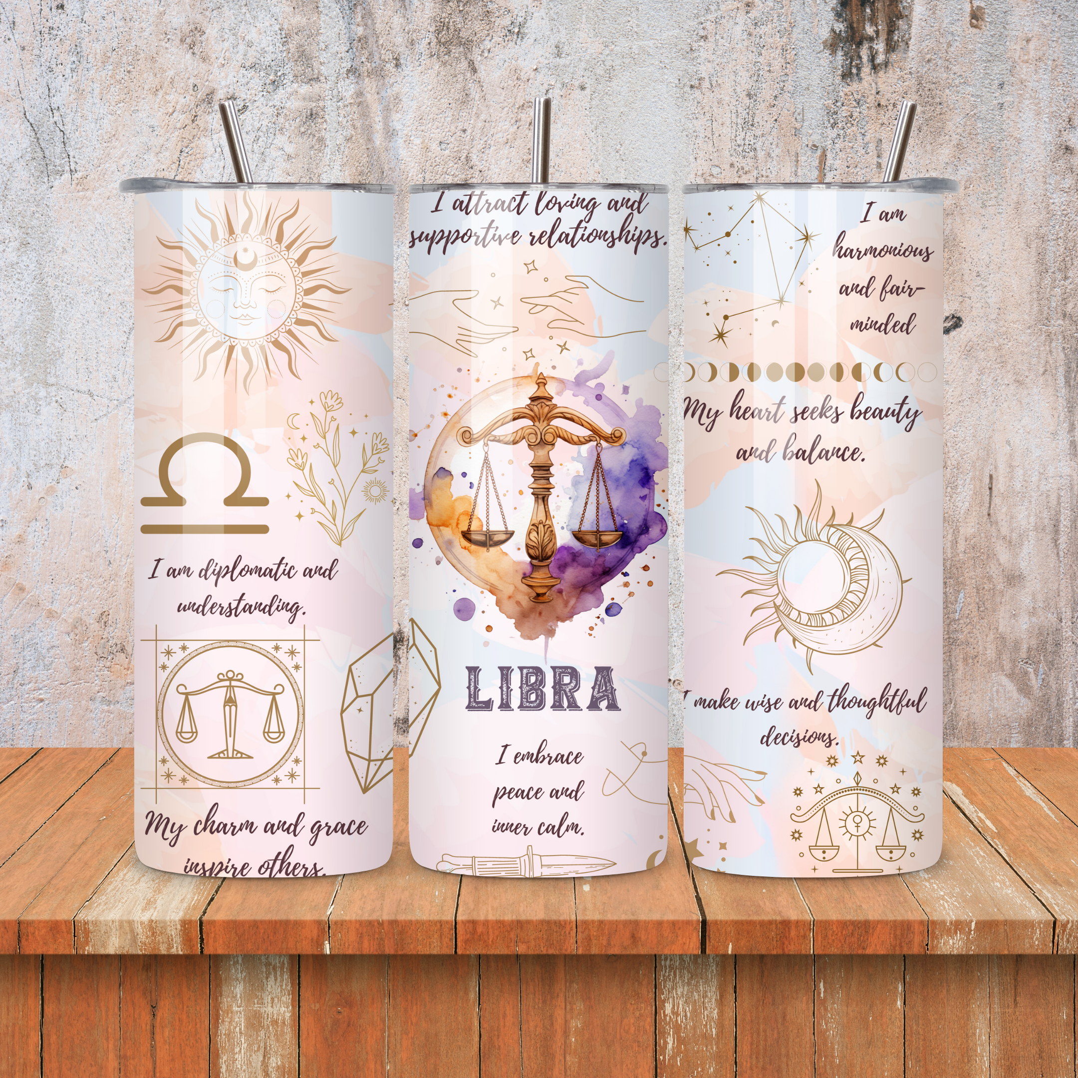 Libra : Zodiac Essence Skinny Tumbler • 20oz Stainless Steel • Drinkware Tumbler