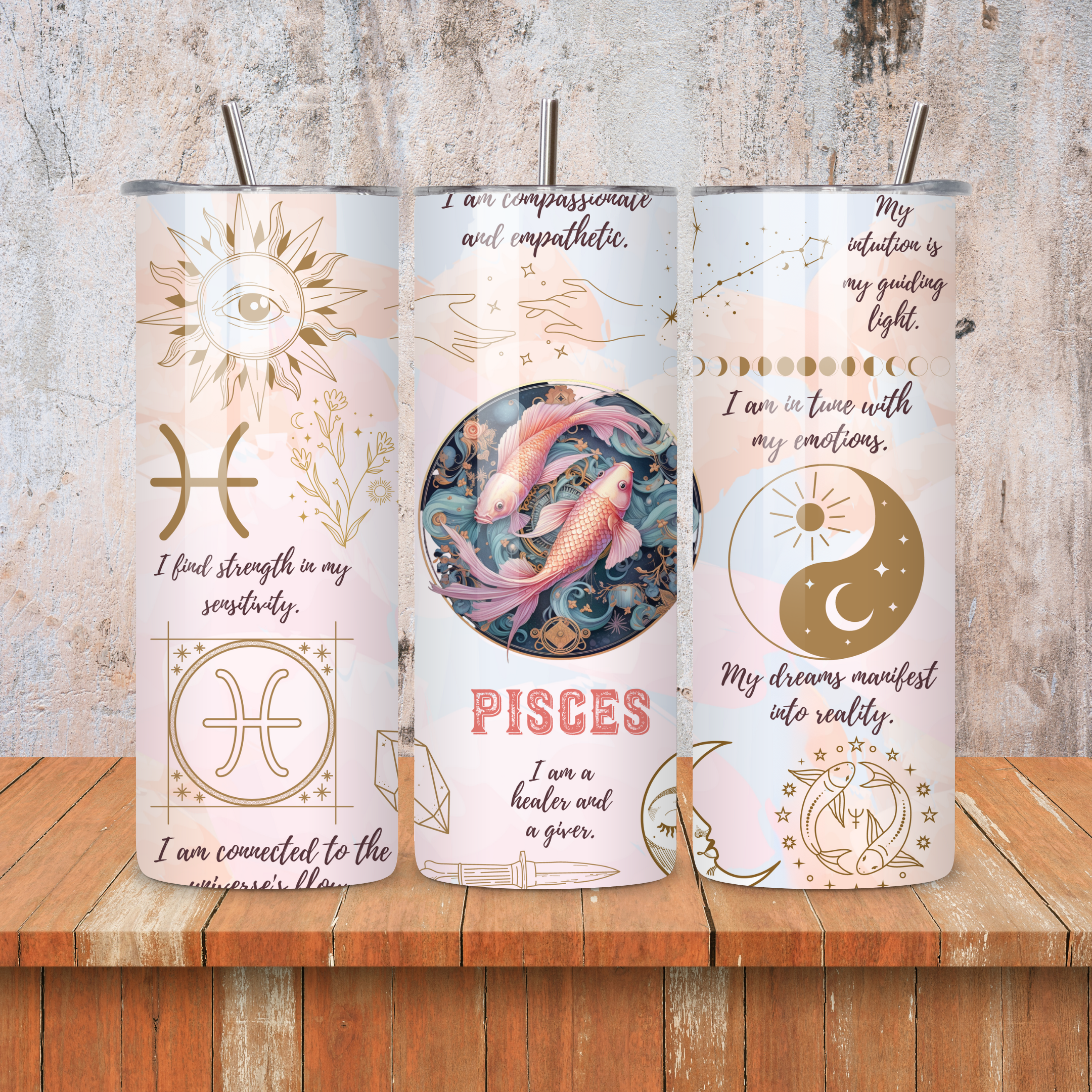 Pisces : Zodiac Essence Skinny Tumbler • 20oz Stainless Steel • Drinkware Tumbler