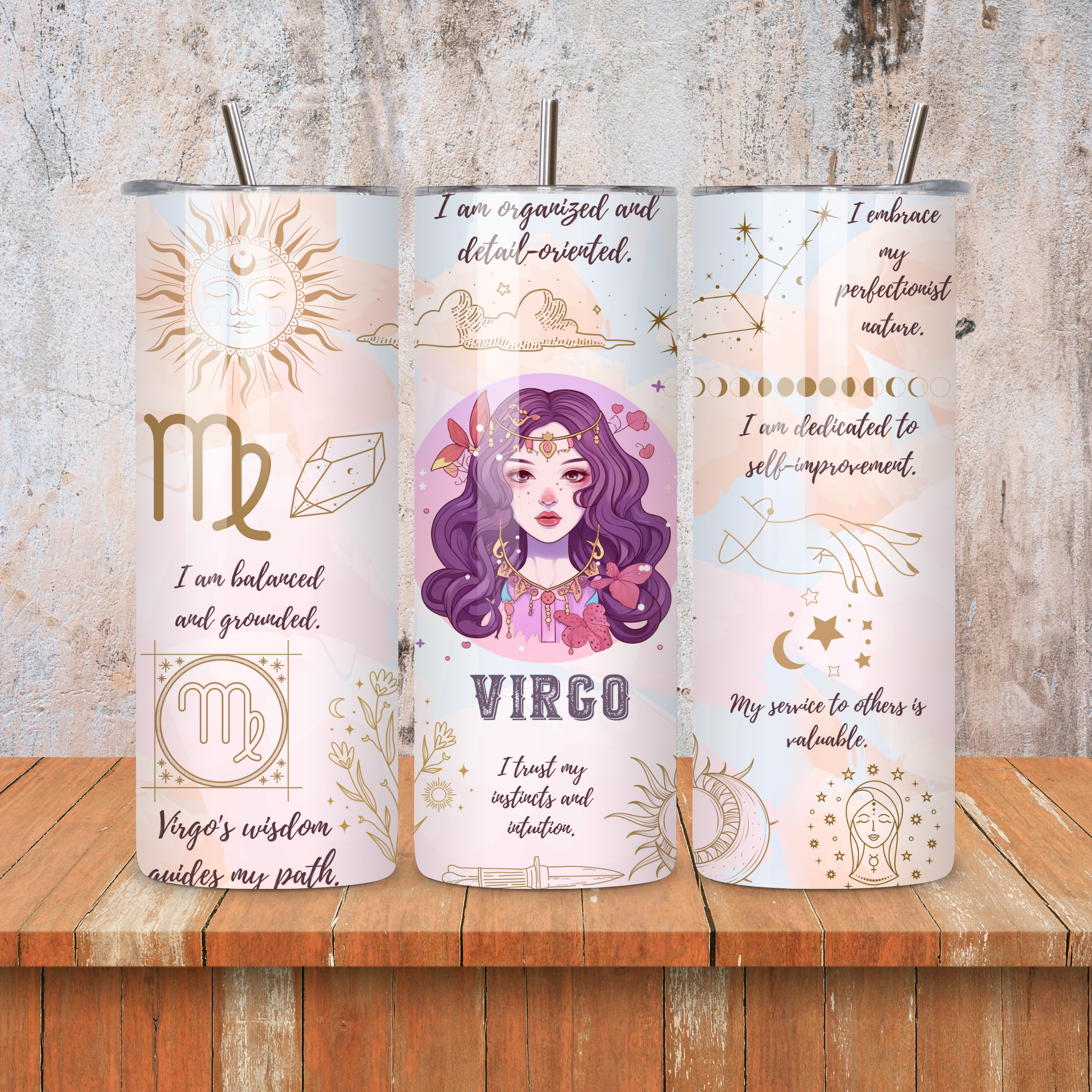 Virgo : Zodiac Essence Skinny Tumbler • 20oz Stainless Steel • Drinkware Tumbler